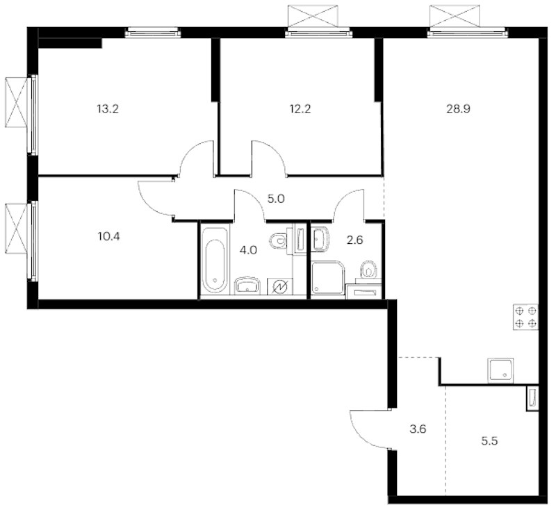 3-комнатная квартира 85.4 м², 9/13 эт., ЖК «Витебский парк»
